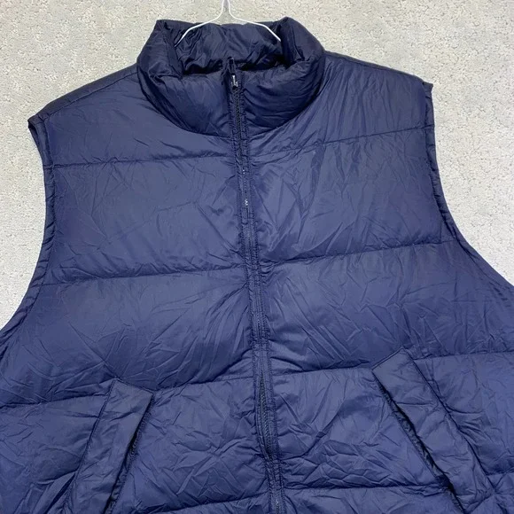 Vintage Lands End Puffer Vest Jacket Mens Large Navy Blue Goose Down Zip Up 90s - Picture 2 of 11